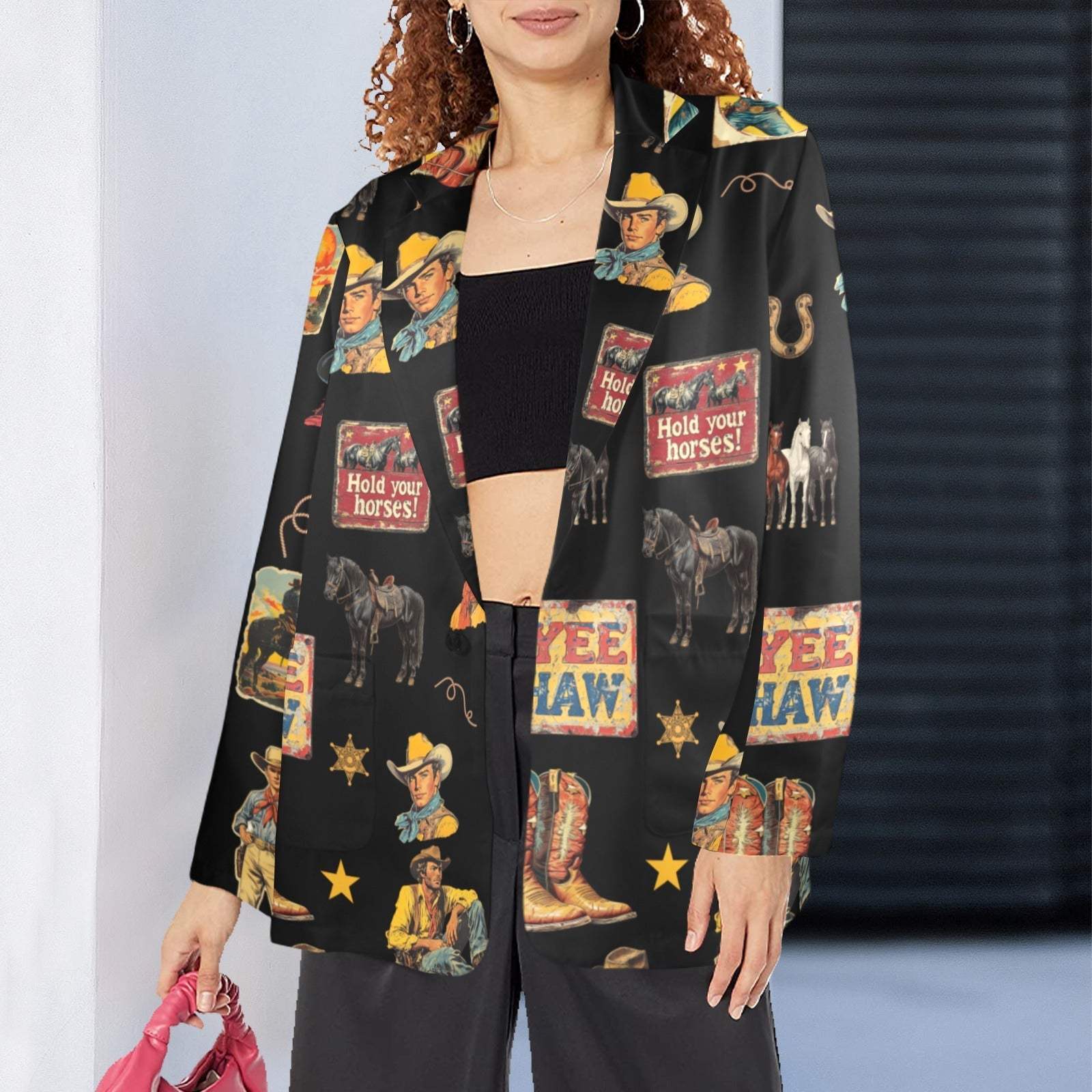 Baha Ranch Vintage Cowboy Collage Western Women's Blazer - Baha Ranch Western Wear - Flyclothing LLC