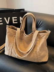 Corduroy Solid Large Tote Bag - Trendsi
