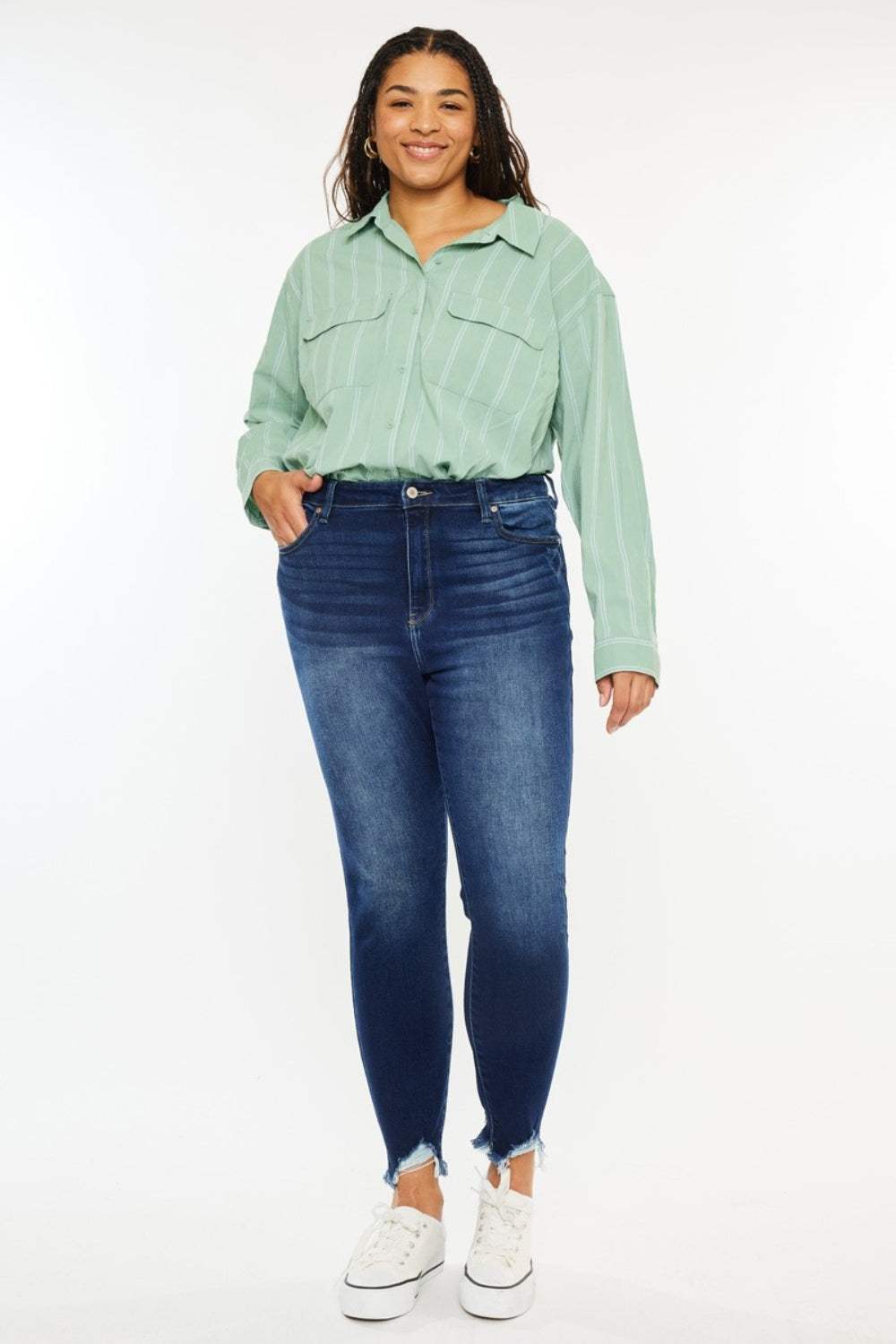 Kancan Full Size High Rise Frayed Ankle Skinny Jeans - Trendsi - Flyclothing LLC