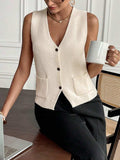 V-Neck Button Down Sweater Vest - Trendsi - Flyclothing LLC