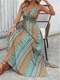 Tied Back Printed Sleeveless Maxi Slit Dress - Trendsi - Flyclothing LLC