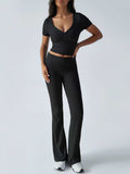 Devine Short Sleeve Top and Bootcut Legging Set - Trendsi - Flyclothing LLC