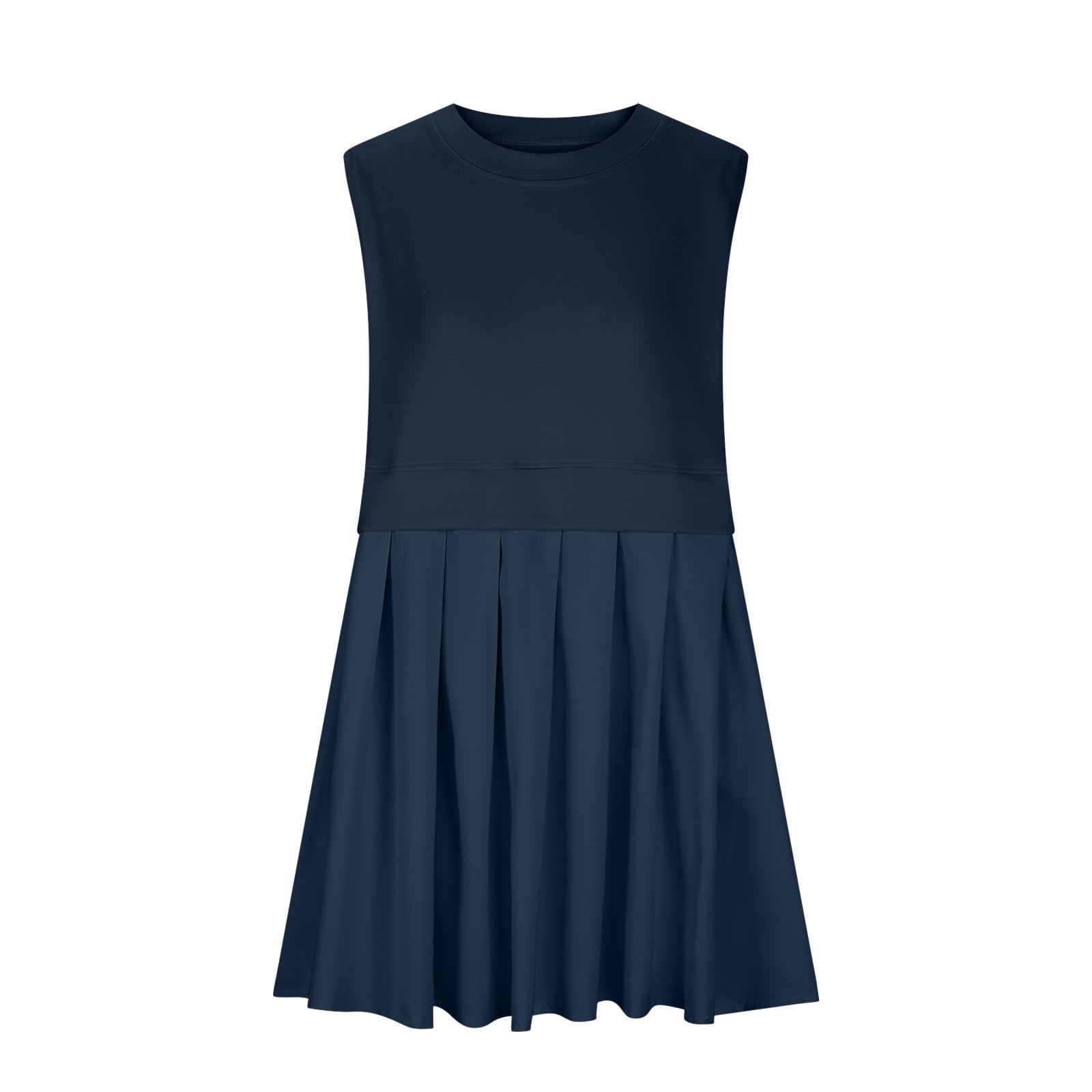 Pleated Round Neck Sleeveless Mini Dress - Trendsi