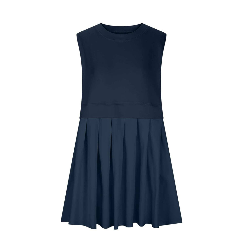 Pleated Round Neck Sleeveless Mini Dress - Trendsi - Flyclothing LLC