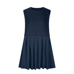 Pleated Round Neck Sleeveless Mini Dress - Trendsi