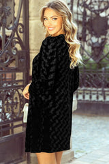 V-Neck Three-Quarter Sleeve Velvet Mini Dress - Trendsi - Flyclothing LLC