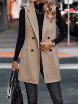 Buttoned Collared Neck Longline Vest Coat - Trendsi - Flyclothing LLC