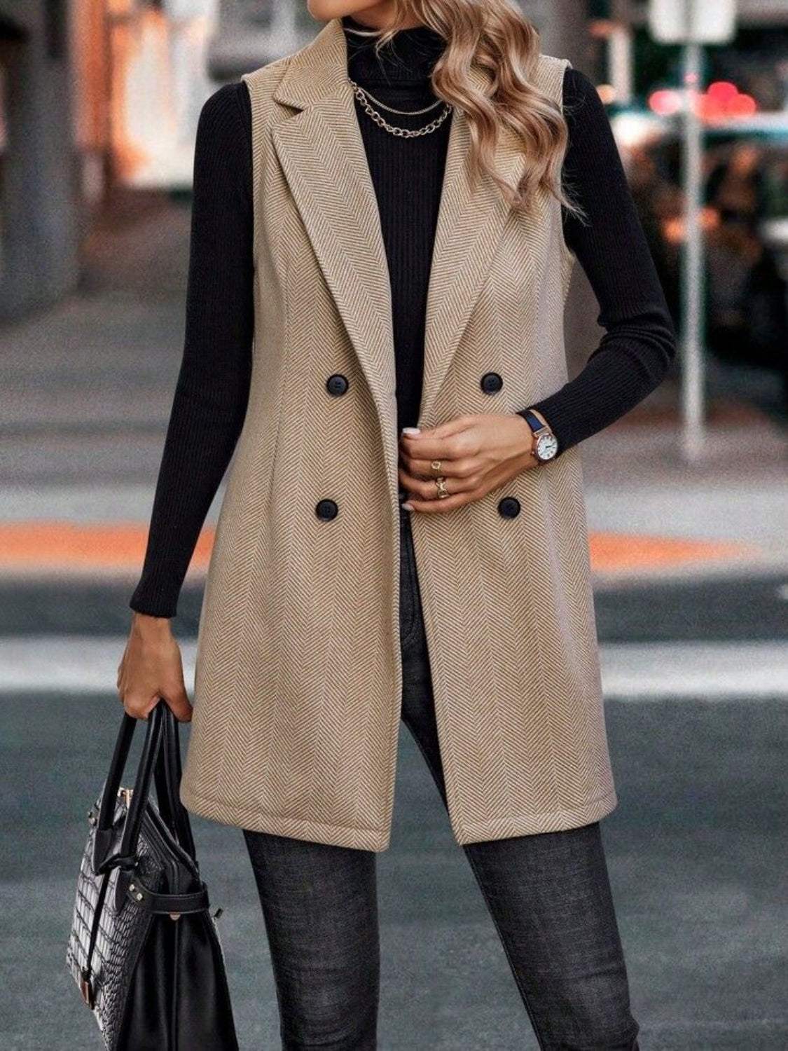 Buttoned Collared Neck Longline Vest Coat - Trendsi - Flyclothing LLC