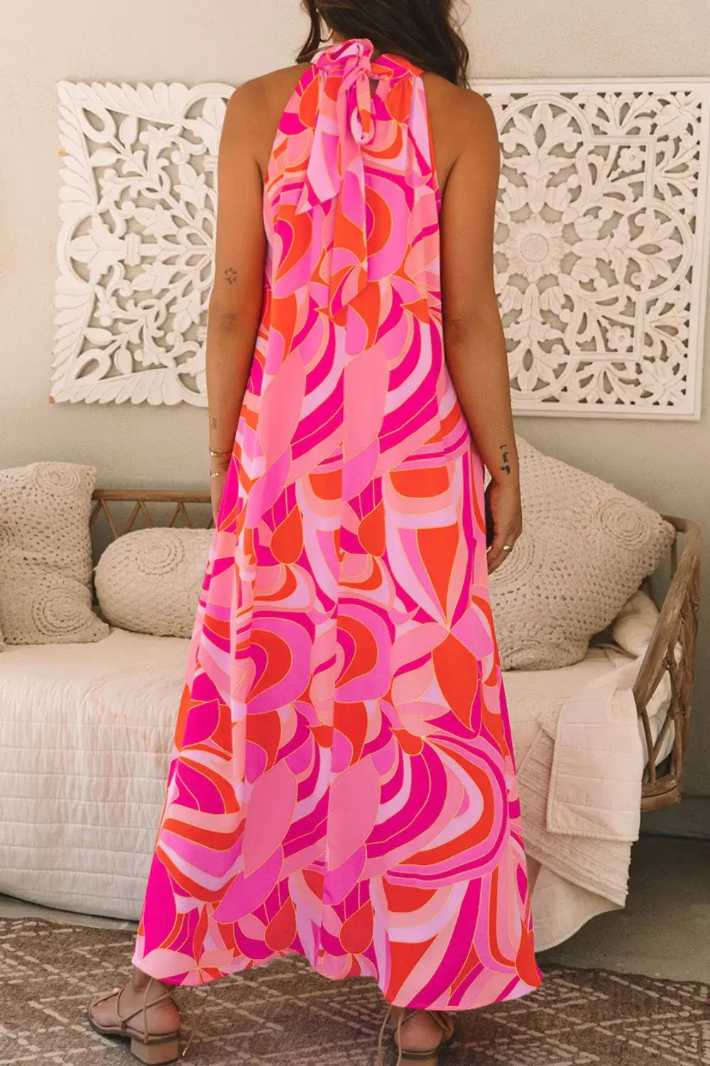 Contrast Grecian Neck Maxi Dress - Trendsi - Flyclothing LLC