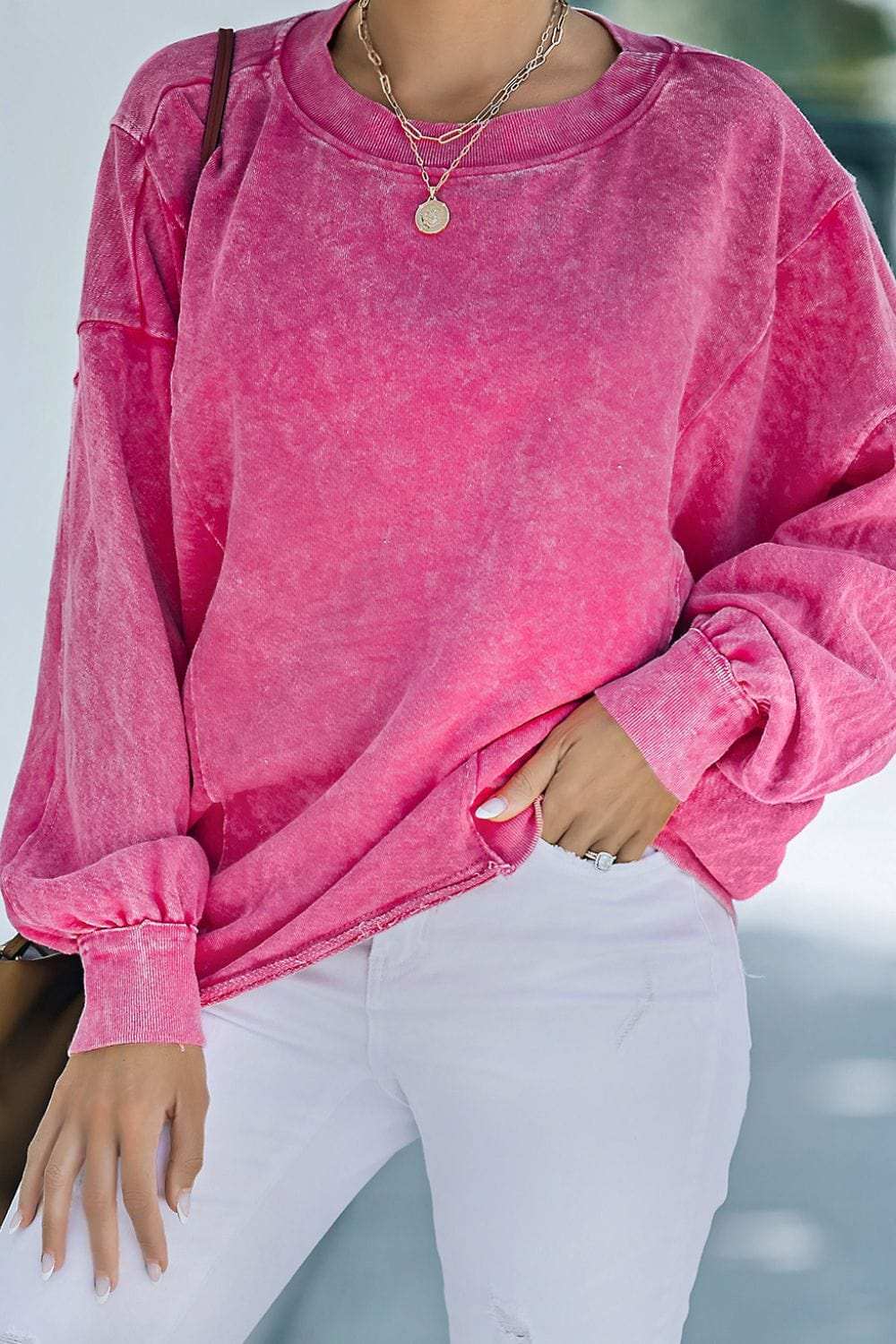 Round Neck Long Sleeve Sweatshirt - Trendsi - Flyclothing LLC