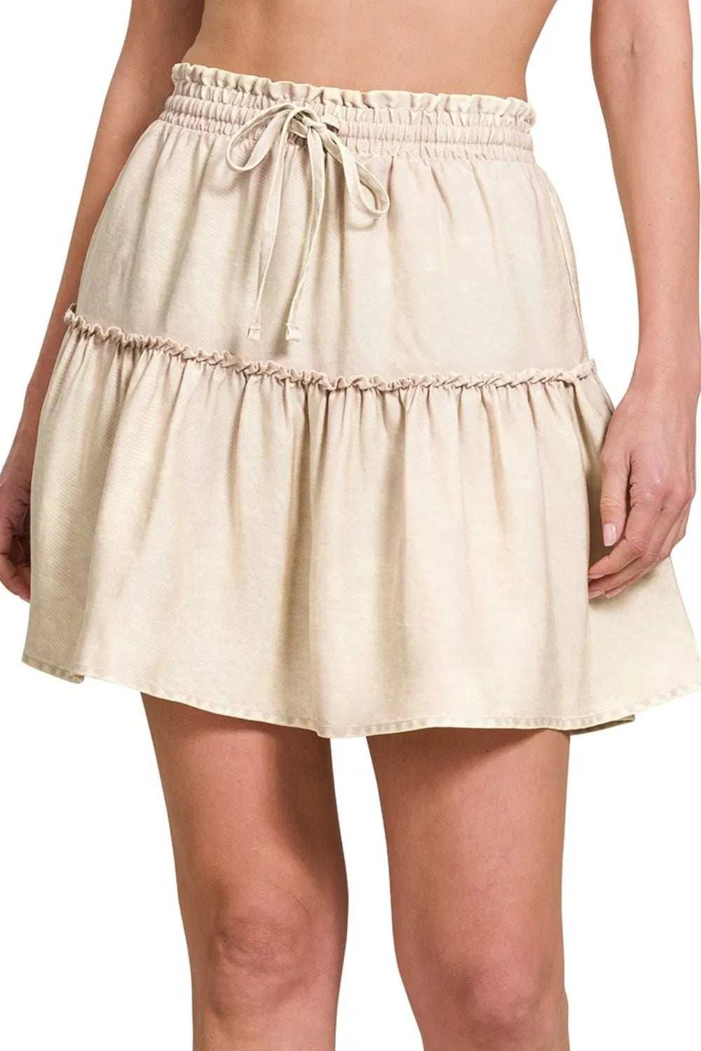 Zenana Tencel Washed Tiered Mini Skirts - Trendsi - Flyclothing LLC