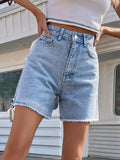 Raw Hem High Waist Denim Shorts - Trendsi - Flyclothing LLC
