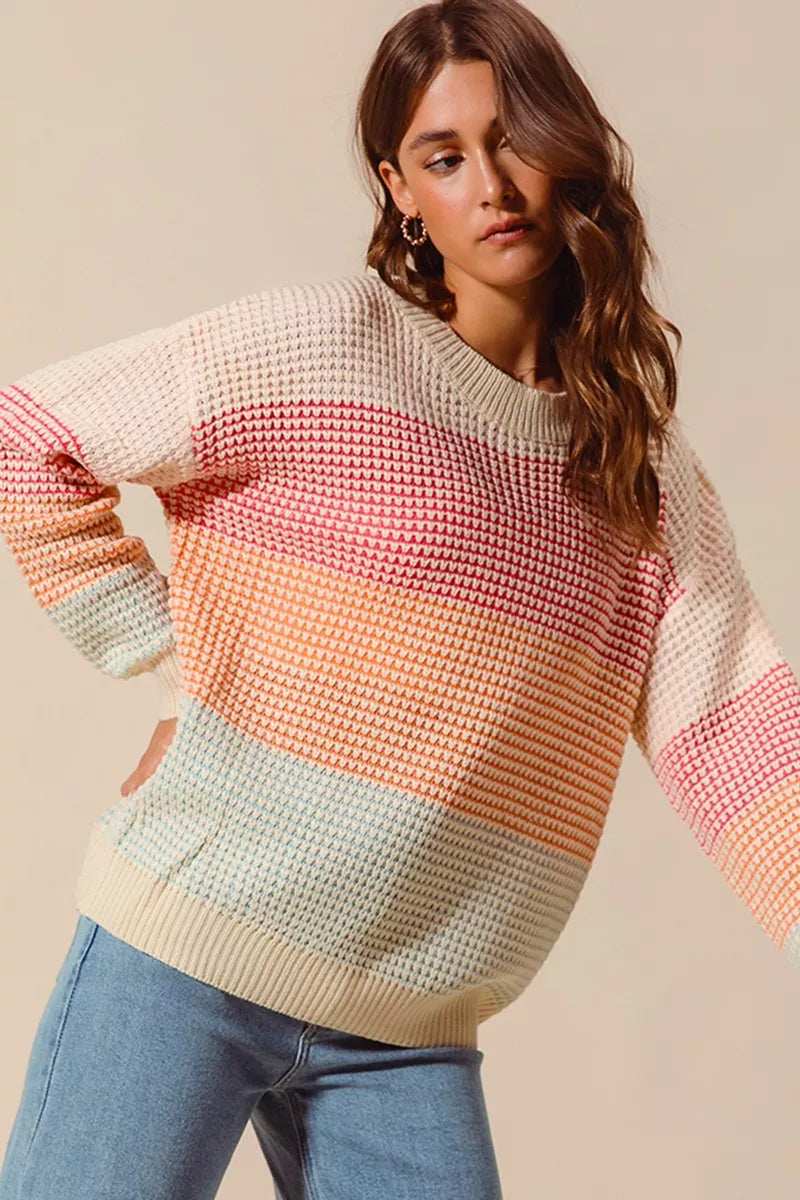 SO ME Multi Color Block Long Sleeve Sweater - Trendsi - Flyclothing LLC