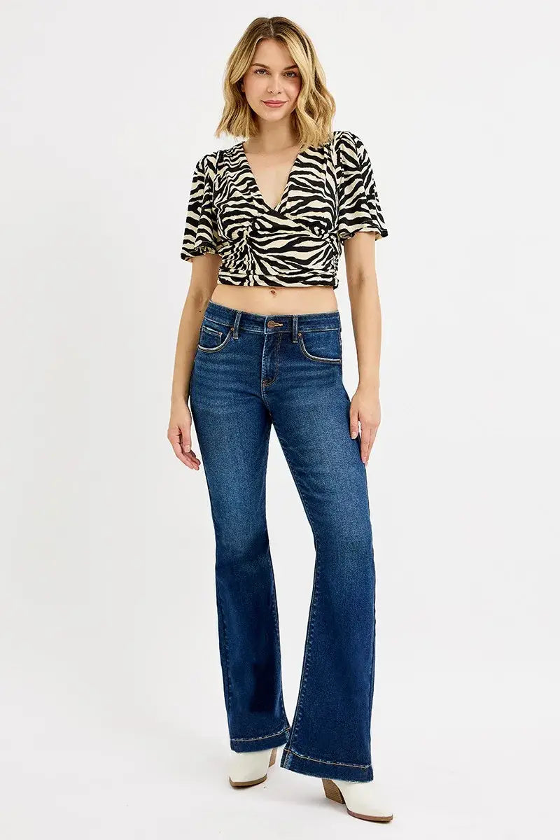 RISEN Full SIze Tummy Control Mid Rise Flare Jeans Plus SIze - Trendsi - Flyclothing LLC