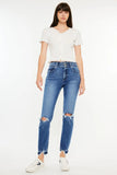 Kancan High Rise Distressed Slim Straight Jeans - Trendsi