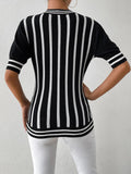 Striped Round Neck Half Sleeve Knit Top - Trendsi