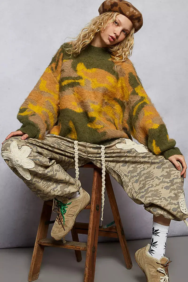 POL Mock Neck Abstract Colorblock Pattern Sweater - Trendsi - Flyclothing LLC