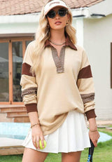 Color Block Johnny Collar Long Sleeve Sweatshirt - Trendsi - Flyclothing LLC