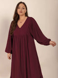 Plus Size Ruffled Hem V-Neck Balloon Sleeve Dress - Trendsi - Flyclothing LLC