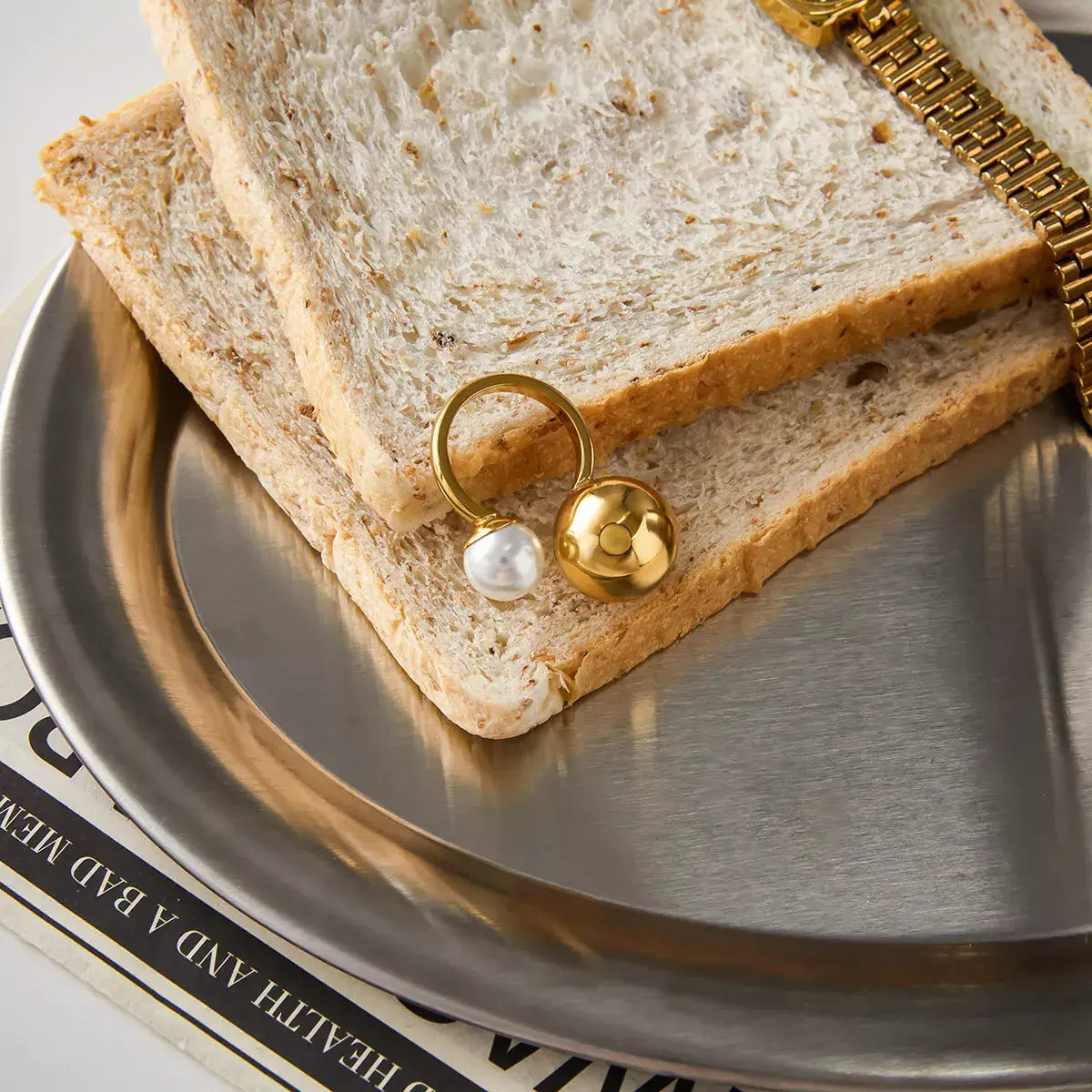 18K Gold-Plated Orb & Pearl Open Ring - Trendsi - Flyclothing LLC
