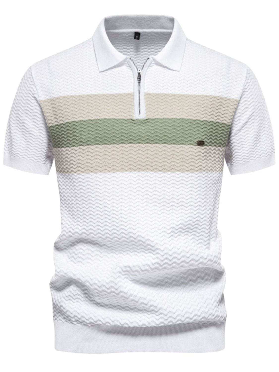 Men's Collared Neck Striped Texture Knit Polo - Trendsi - Flyclothing LLC