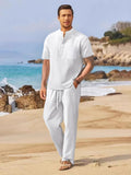 Men's Full Size Half Button Top and Drawstring Pants Set Plus Size - Trendsi