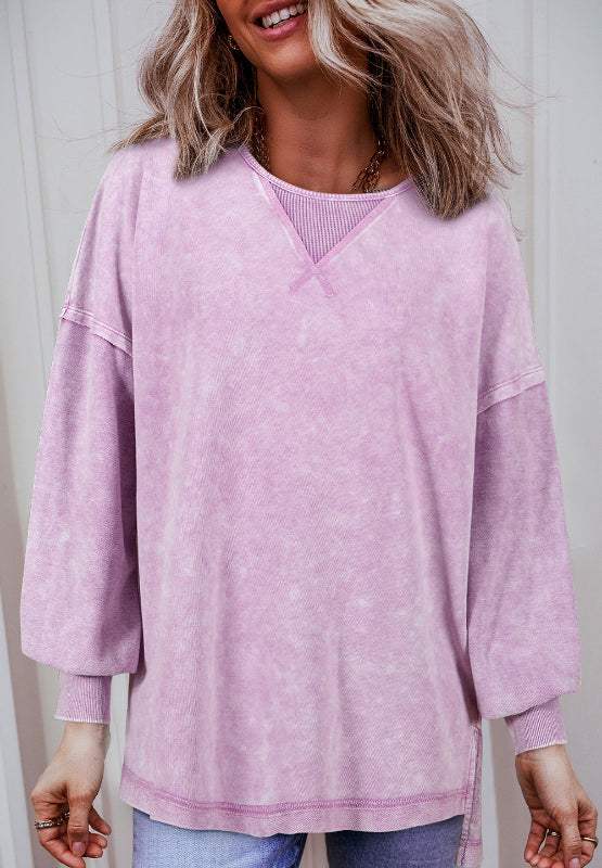 Exposed Seam Round Neck Long Sleeve Sweatshirt - Trendsi - Flyclothing LLC