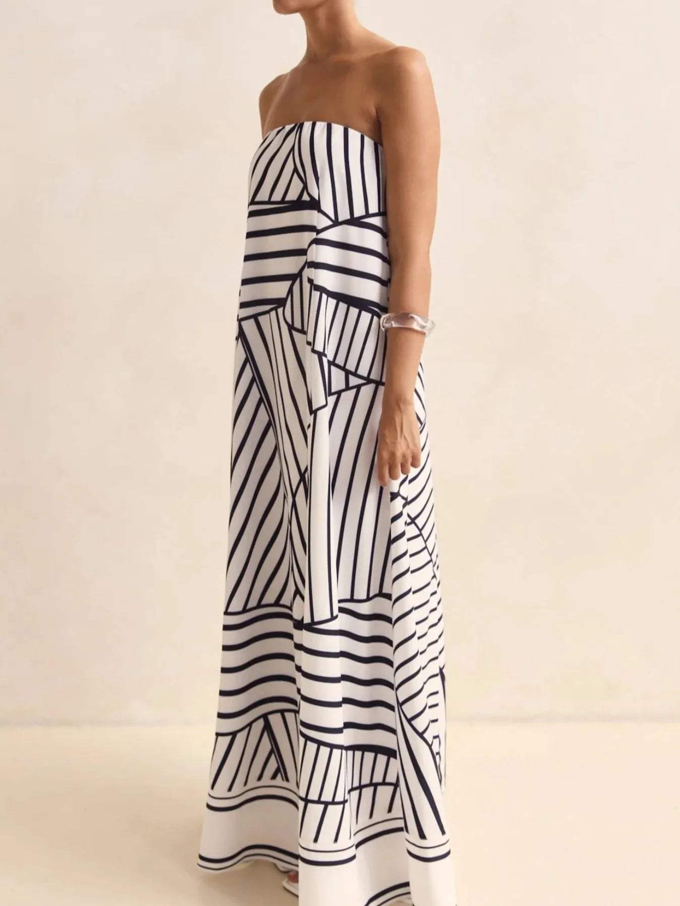 Smocked Printed Tube Maxi Dress - Trendsi - Flyclothing LLC