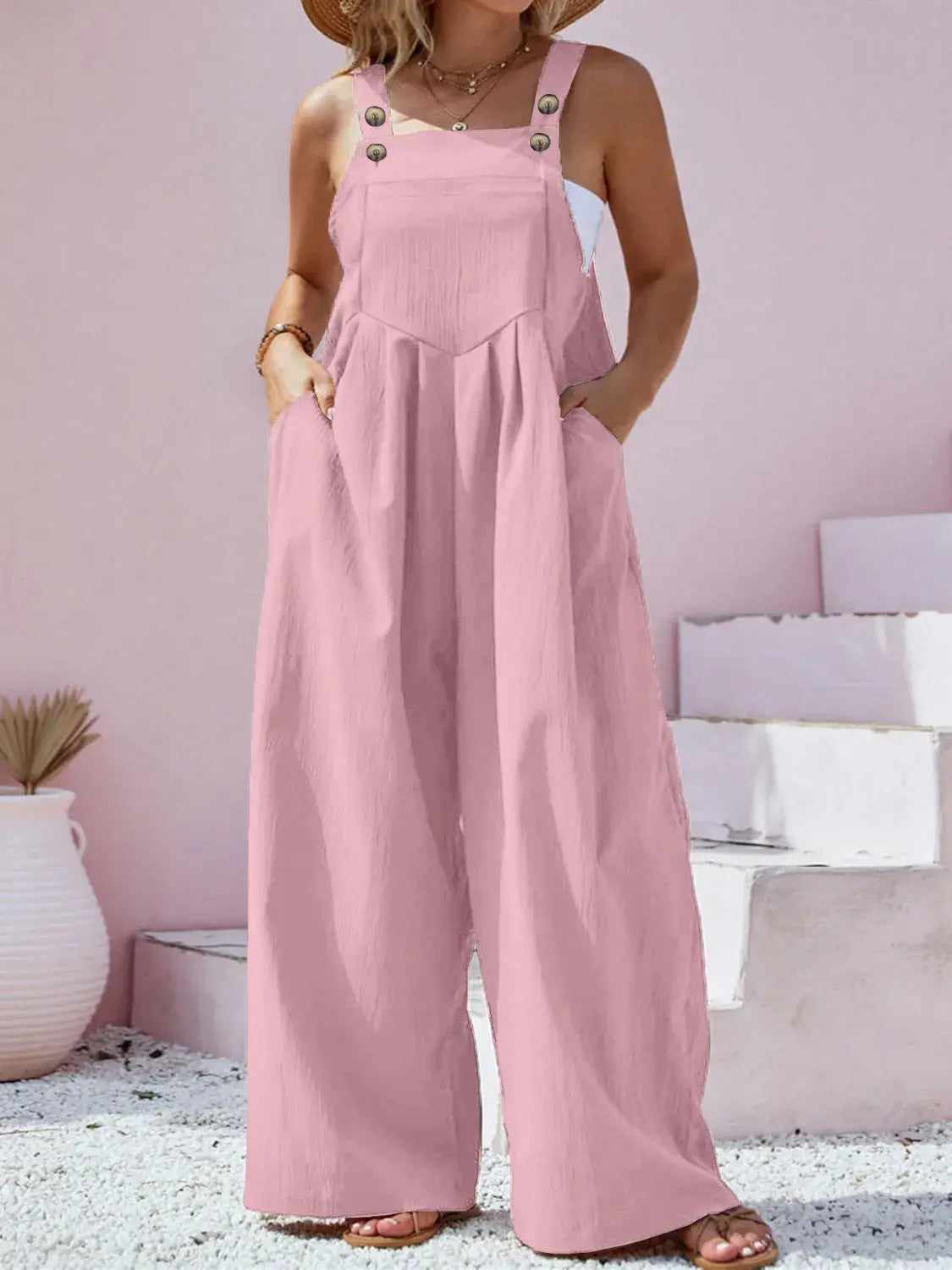 Plus Size Square Neck Wide Leg Overalls - Trendsi - Flyclothing LLC