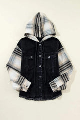 Drawstring Raw Hem Button Up Hooded Denim Jacket - Trendsi - Flyclothing LLC