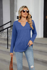 Notched Long Sleeve T-Shirt - Trendsi - Flyclothing LLC