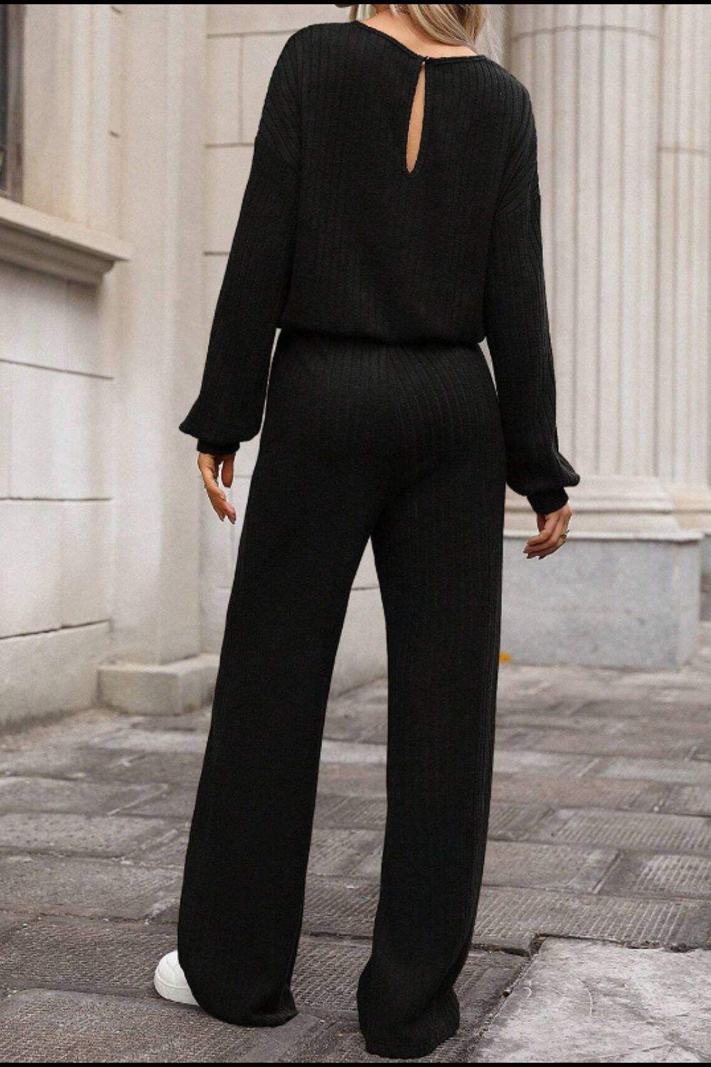 Round Neck Long Sleeve Jumpsuit - Trendsi - Flyclothing LLC