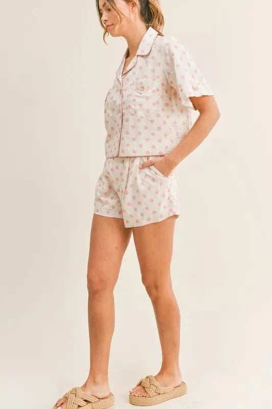 MABLE Polka Dot Collar Crop Top and Short Lounge Set - Trendsi - Flyclothing LLC