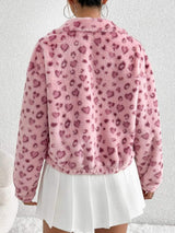 Leopard Zip Up Long Sleeve Furry Jacket - Trendsi - Flyclothing LLC