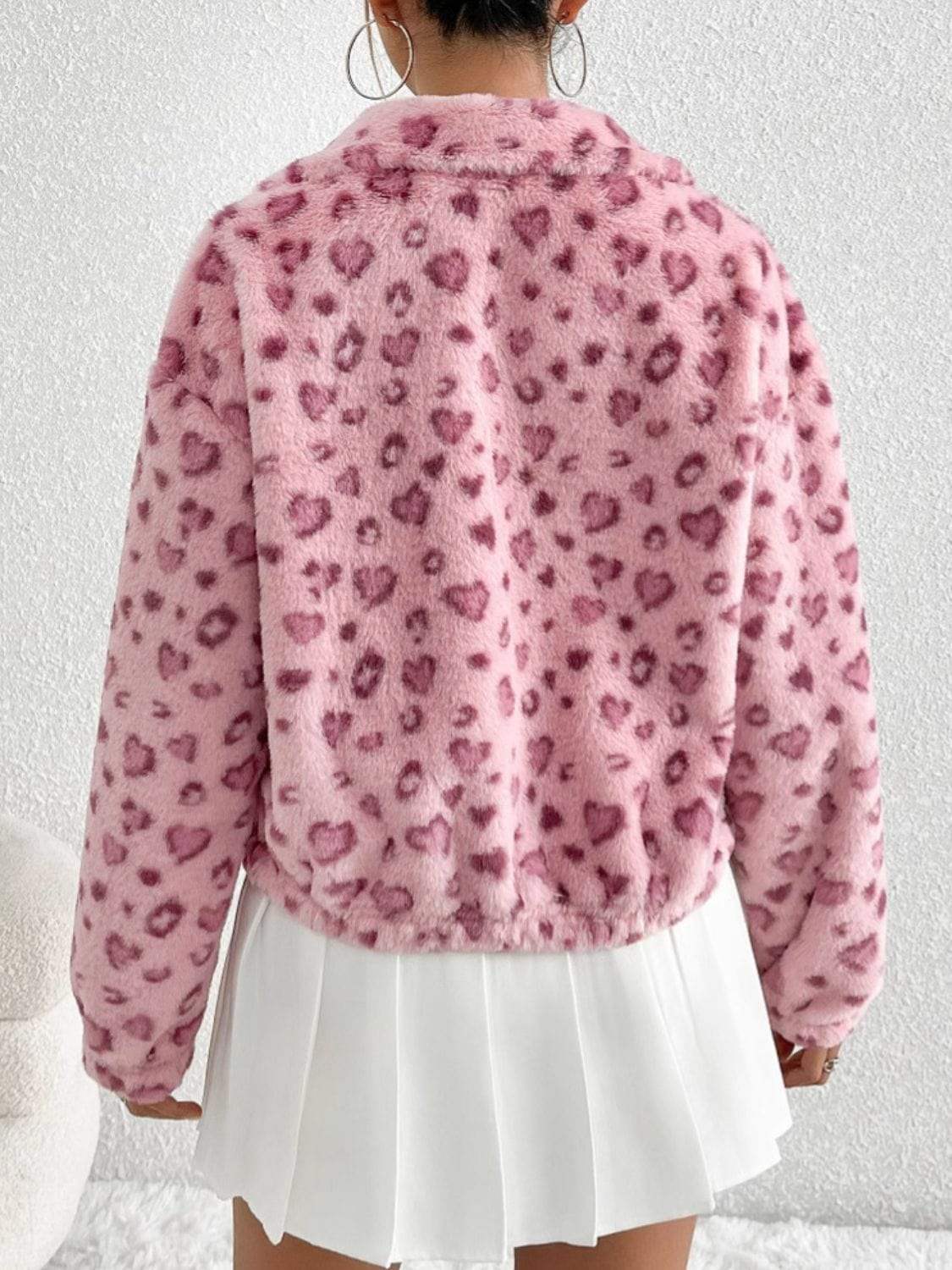 Leopard Zip Up Long Sleeve Furry Jacket - Trendsi - Flyclothing LLC