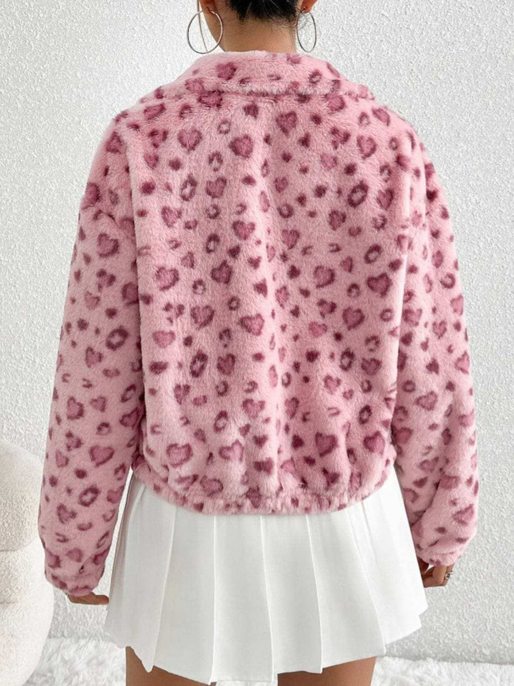 Leopard Zip Up Long Sleeve Furry Jacket - Trendsi - Flyclothing LLC