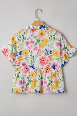 Floral Boxy Fit Ruffled Short Sleeve Blouse - Trendsi - Flyclothing LLC