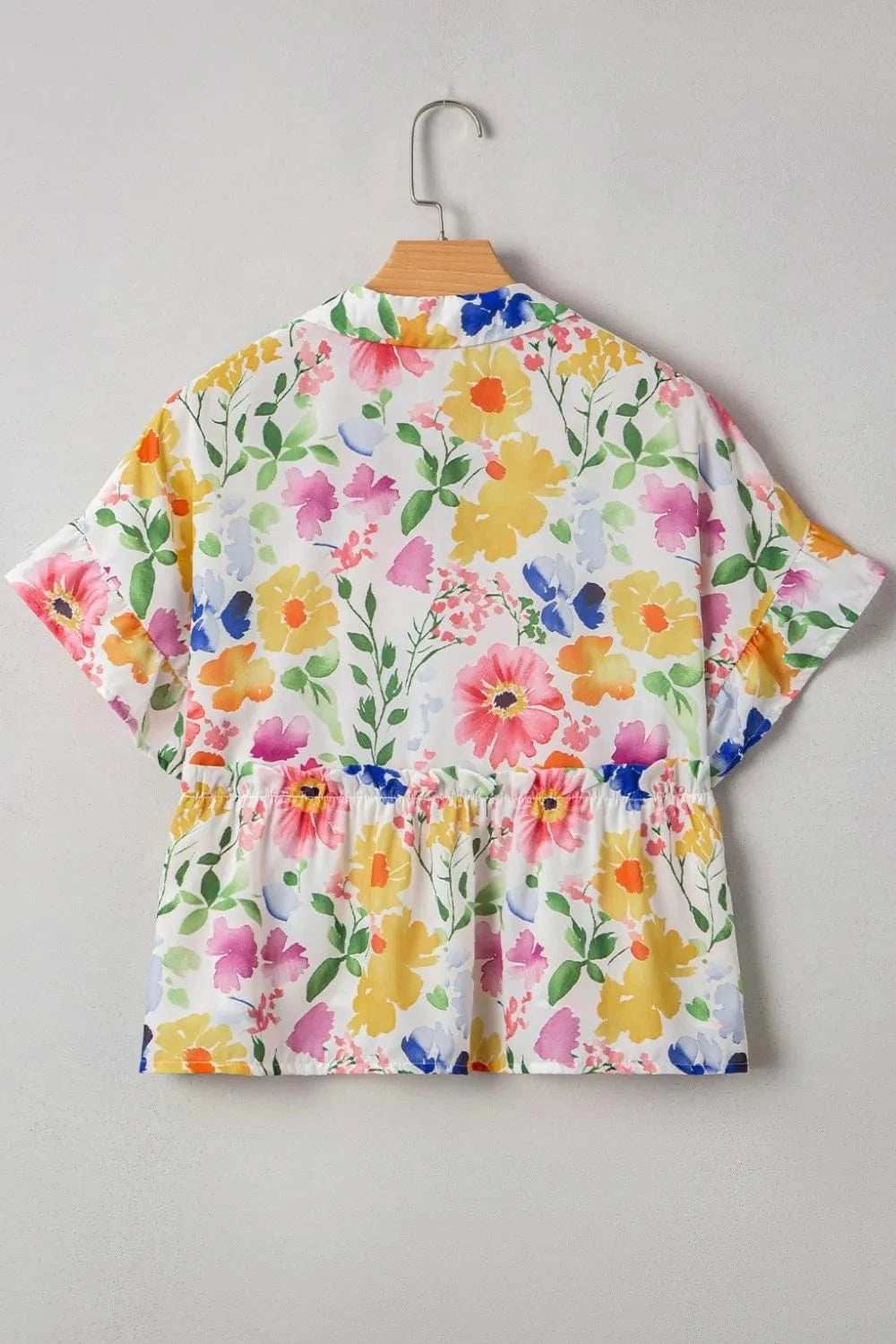 Floral Boxy Fit Ruffled Short Sleeve Blouse - Trendsi - Flyclothing LLC