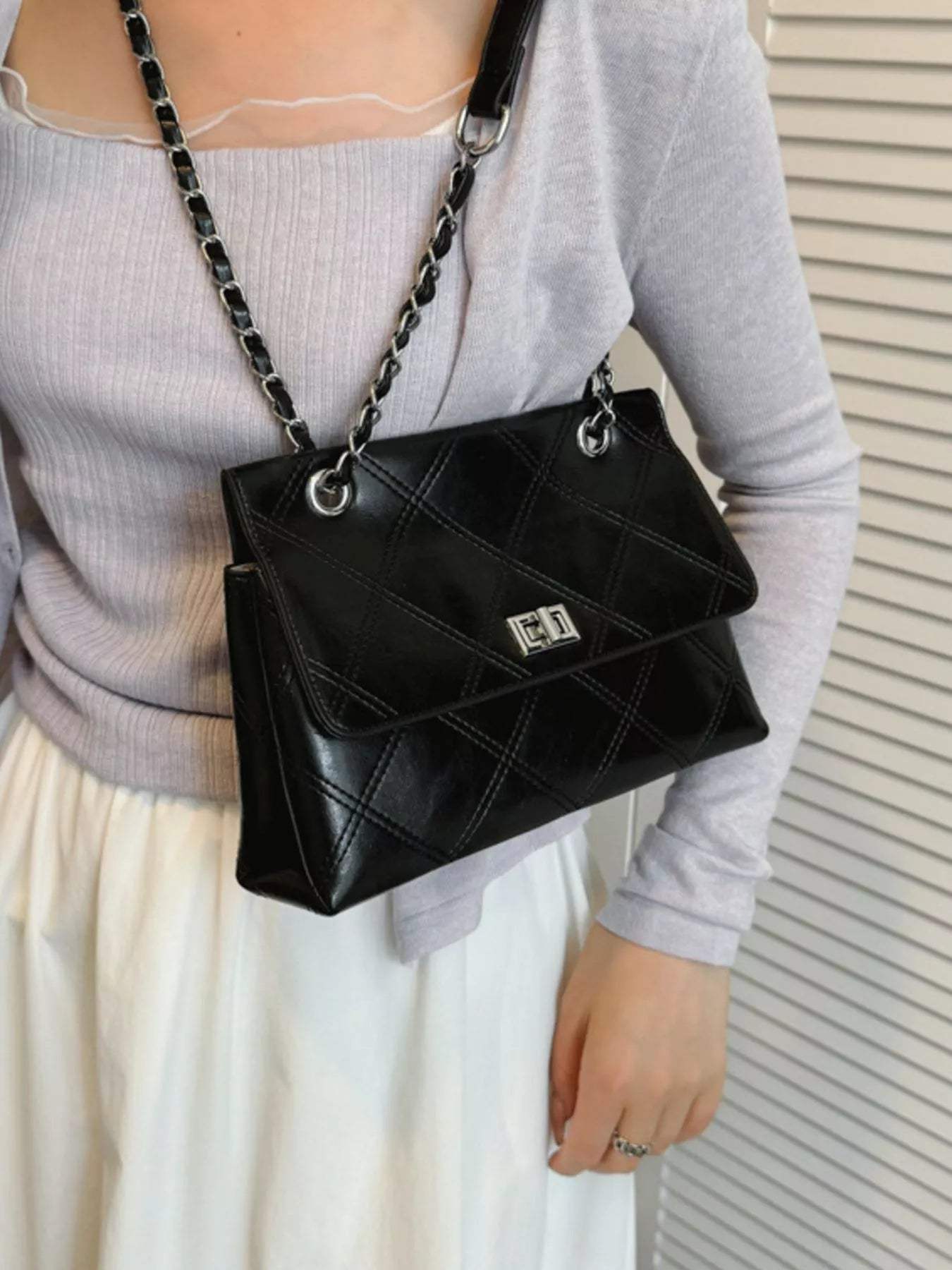 Quilted Chain Shoulder Bag - Trendsi - Flyclothing LLC