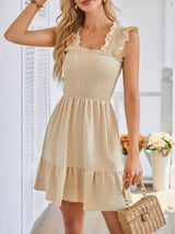 Smocked Square Neck Wide Strap Dress - Trendsi - Flyclothing LLC