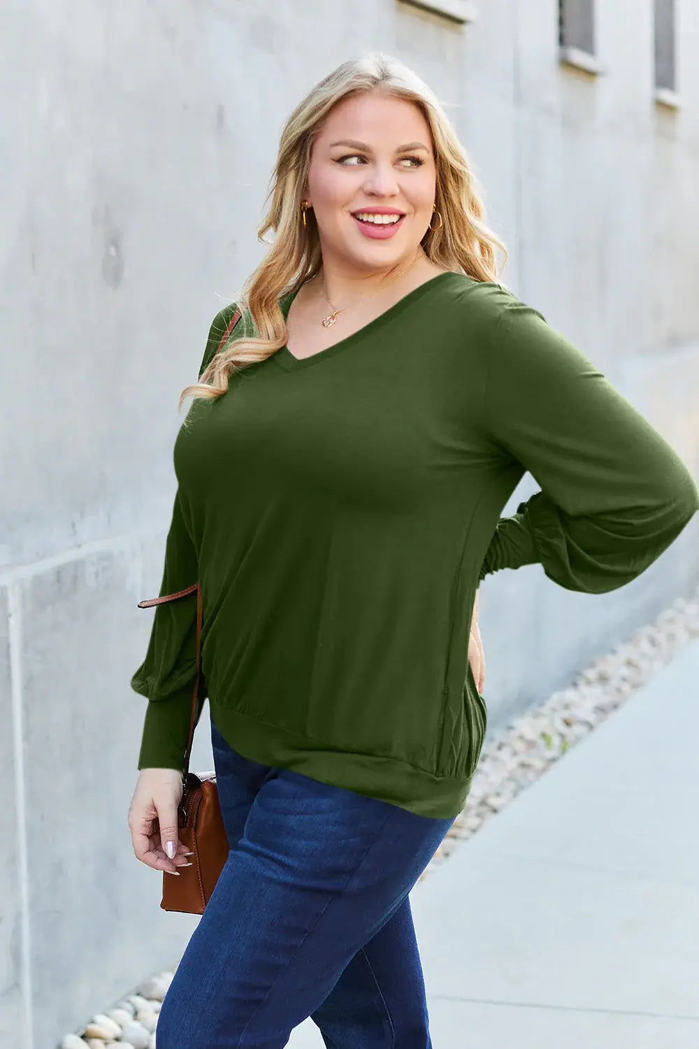 Basic Bae Full Size V-Neck Lantern Sleeve Top - ShopBasicbae - Flyclothing LLC