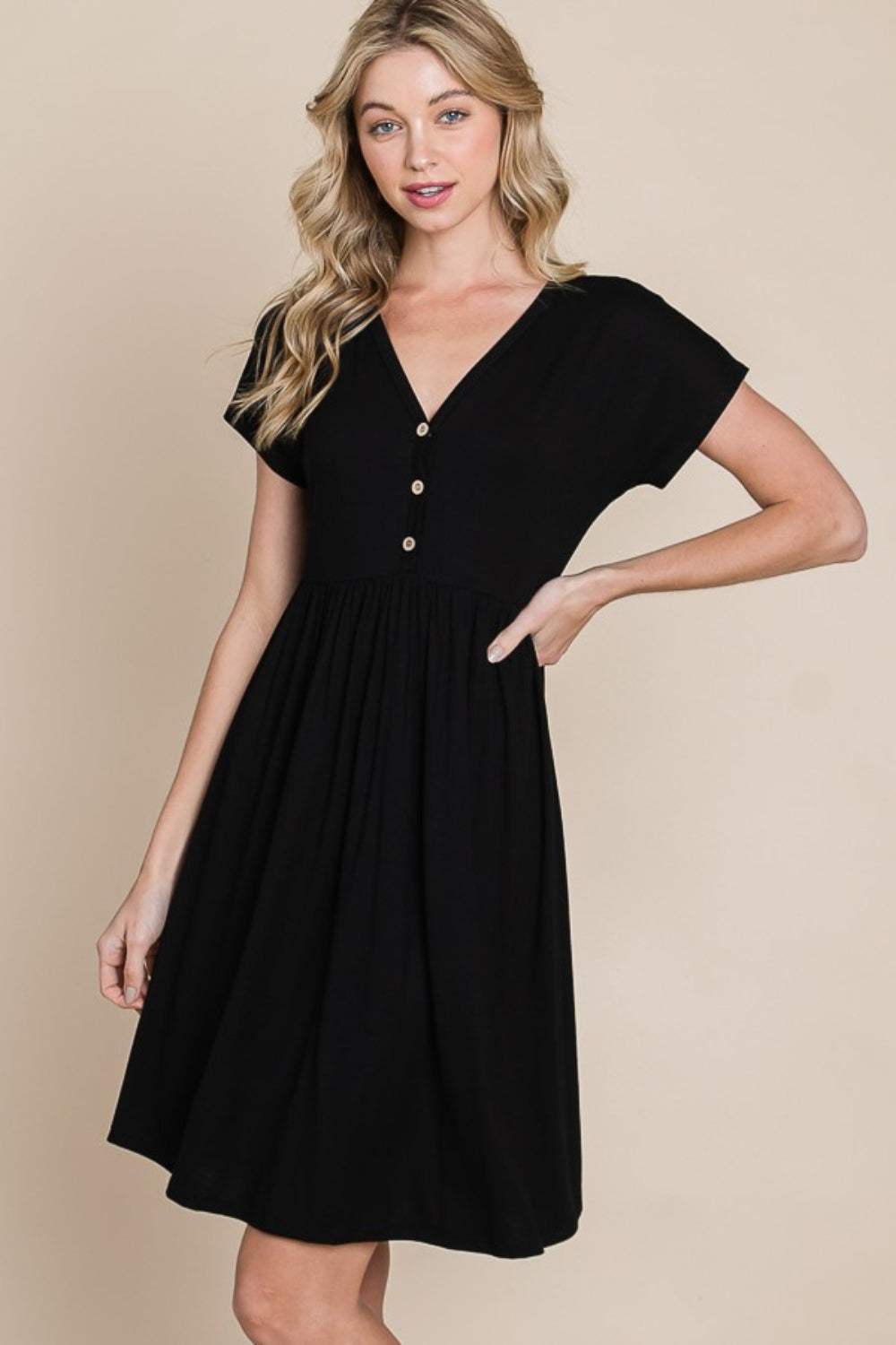 BOMBOM V-Neck Short Sleeve Dress - Trendsi - Flyclothing LLC