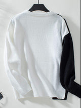 Two Tone Cable Knit Round Neck Long Sleeve Sweater - Trendsi - Flyclothing LLC