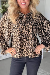 Leopard Print Tie-Neck Blouse - Trendsi - Flyclothing LLC