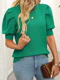 Mandy Mock Neck Puff Sleeve Sweater - Trendsi