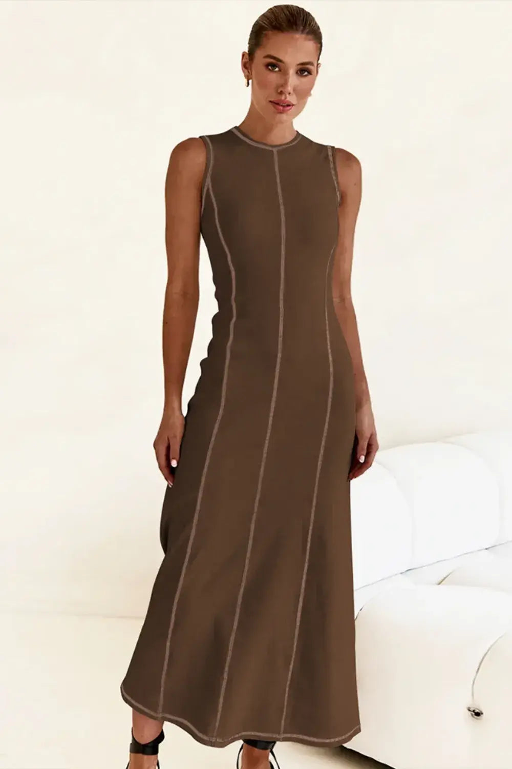 Contrast Stitching Maxi Tank Dress - Trendsi - Flyclothing LLC