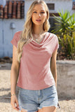 Cowl Neck Short Sleeve T-Shirt - Trendsi - Flyclothing LLC