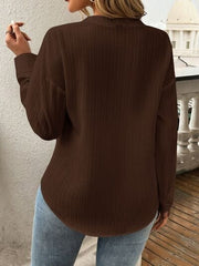 Devine Pocketed Notched Long Sleeve Blouse - Trendsi