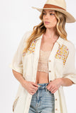 SAGE + FIG Full Size Floral Detail Button Up Short Sleeve Shirt - Trendsi