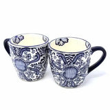 Rounded Mugs - Blue Flowers Pattern, Set of Two - Encantada - Encantada